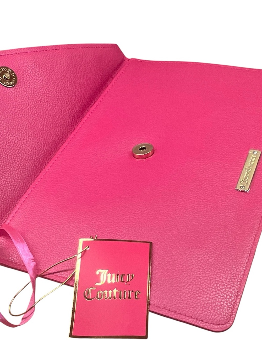 New Juicy Couture Vibrant Pink Envelope Leather Clutch Wallet